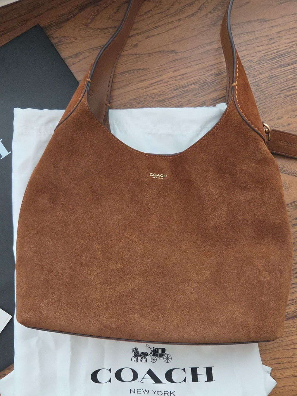 COACH BROOKLYN SHOULDER BAG 28 WARM BROWN SUEDE LEATHER HOBO MINIMALIST - Picture 10 of 16